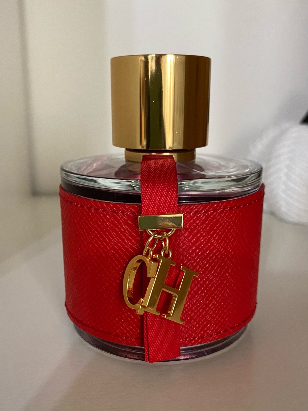 Carolina Herrera Red Leather-Trim Perfume Accent with Gold Charm